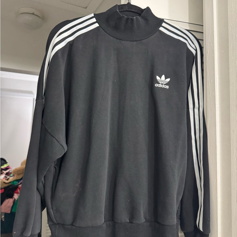 Adidas Men's Black Crewneck Sweater with White Stripes